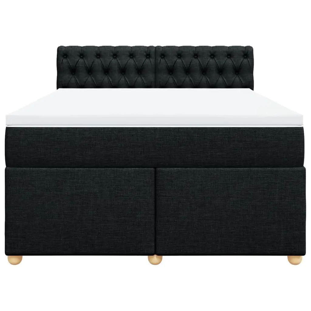Double Box Spring Bed Pocket Sprung Mattress Black Fabric