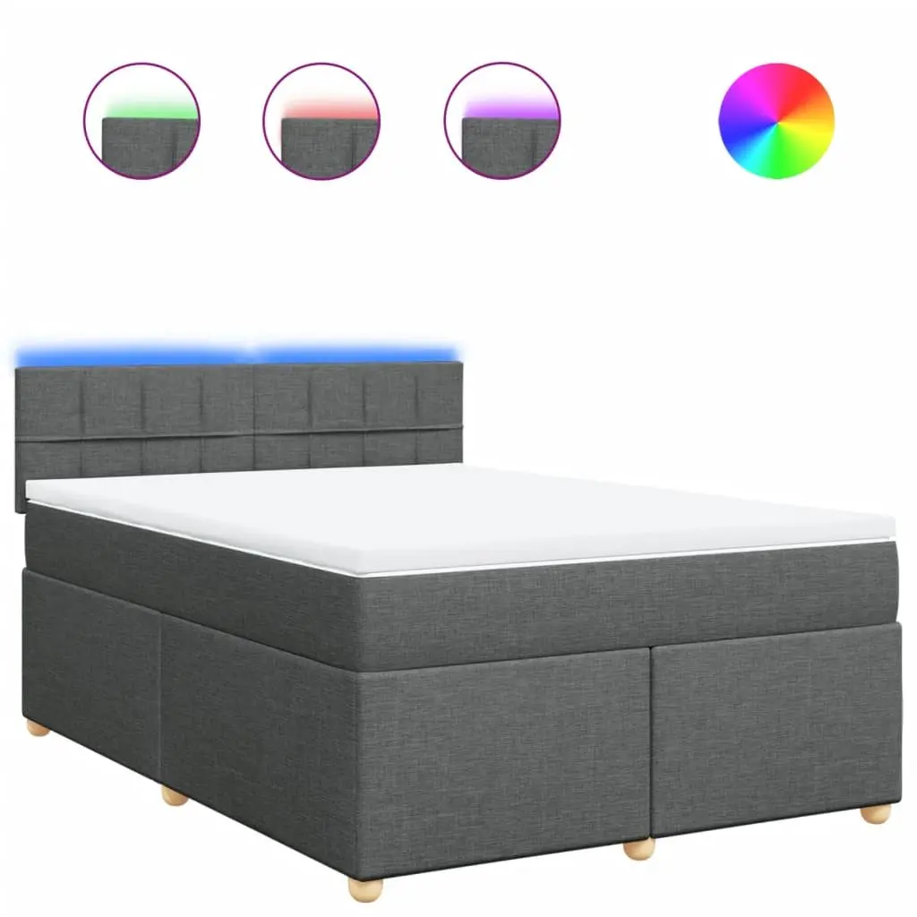 Queen Box Spring Bed Pocket Spring Mattress Dark Grey Fabric