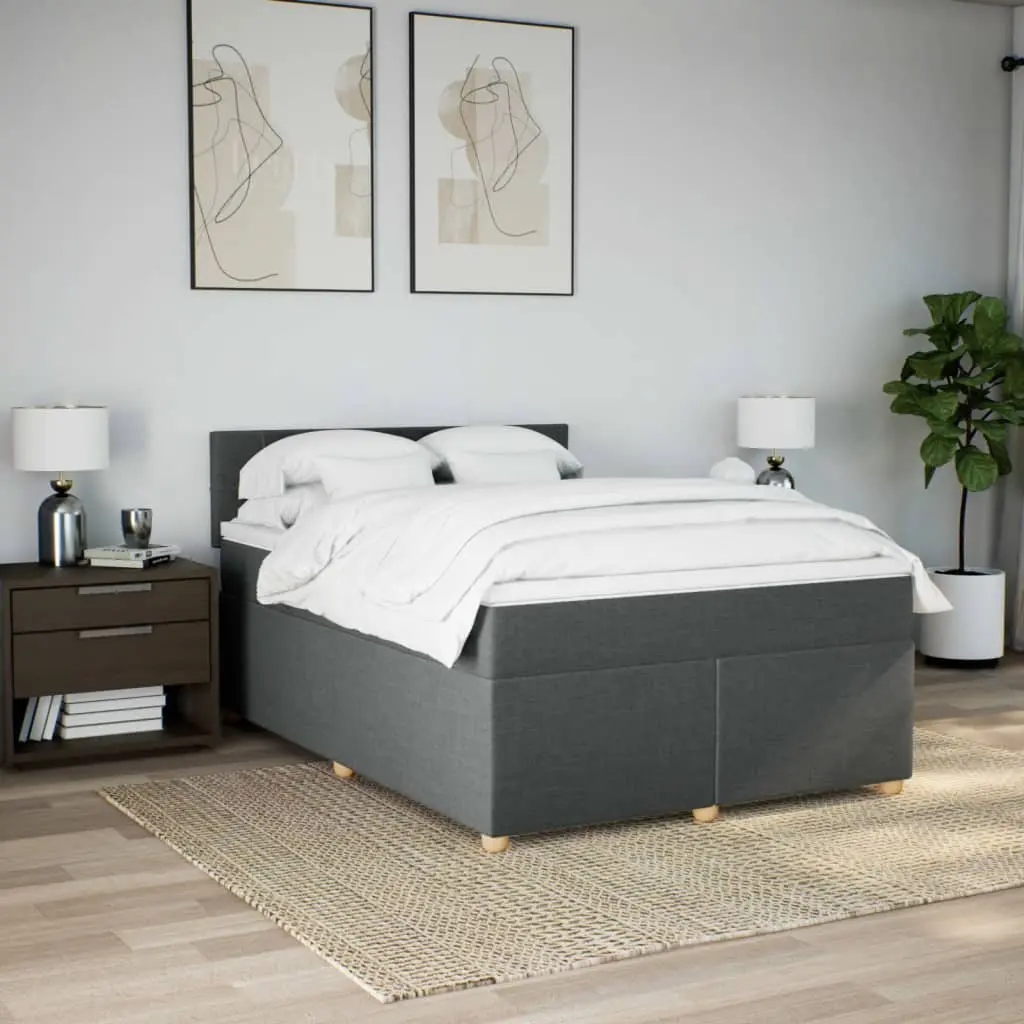 Queen Box Spring Bed Pocket Spring Mattress Dark Grey Fabric
