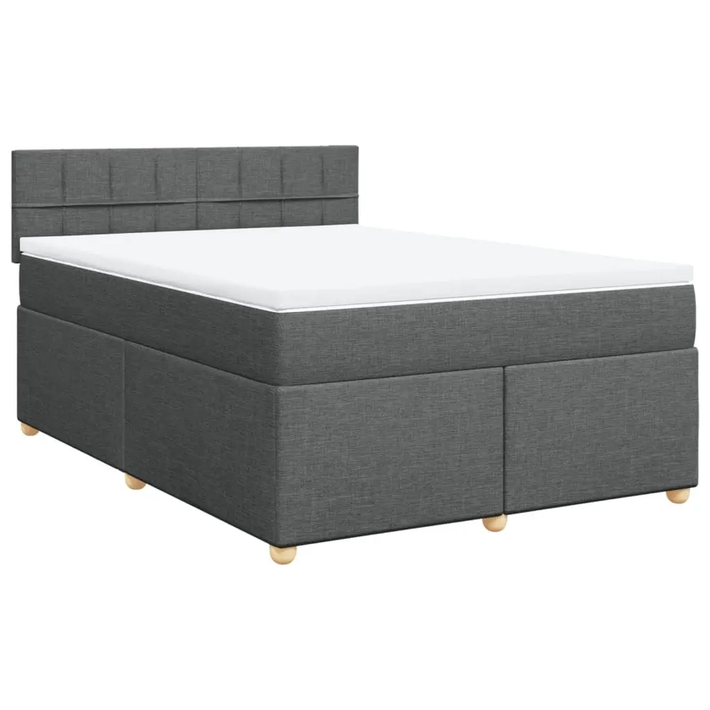 Queen Box Spring Bed Pocket Spring Mattress Dark Grey Fabric
