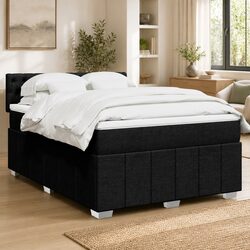 Black Fabric Box Spring Bed with Adjustable LED Lights