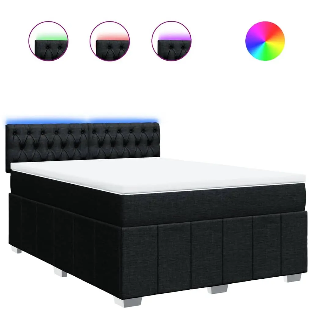 Box Spring Bed Pocket Spring Mattress Black Fabric with LED Lights