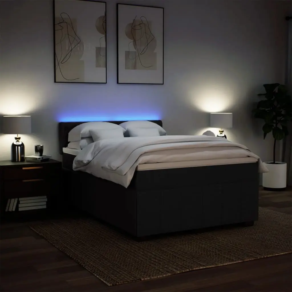 Box Spring Bed Pocket Spring Mattress Black Fabric with LED Lights