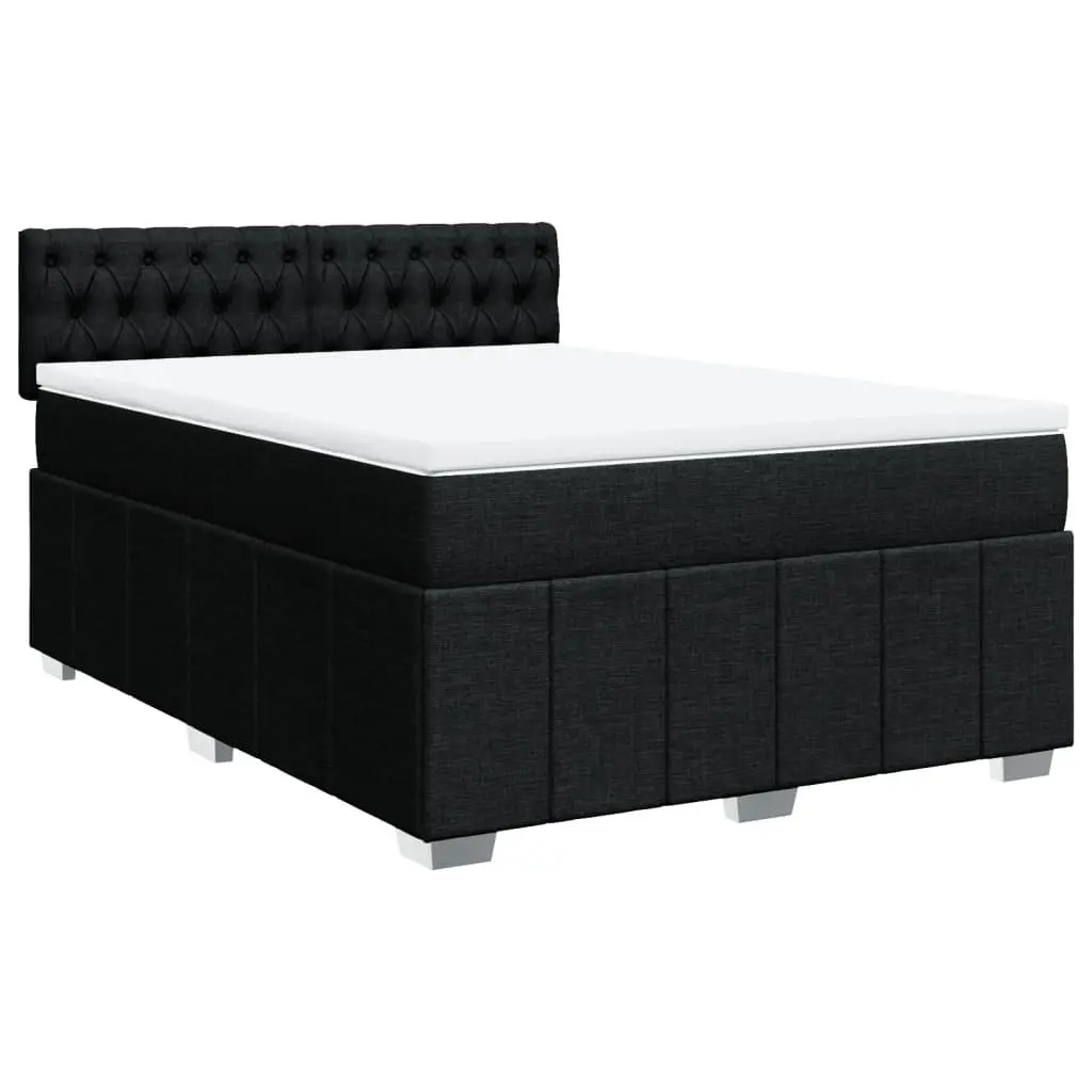Box Spring Bed Pocket Spring Mattress Black Fabric with LED Lights