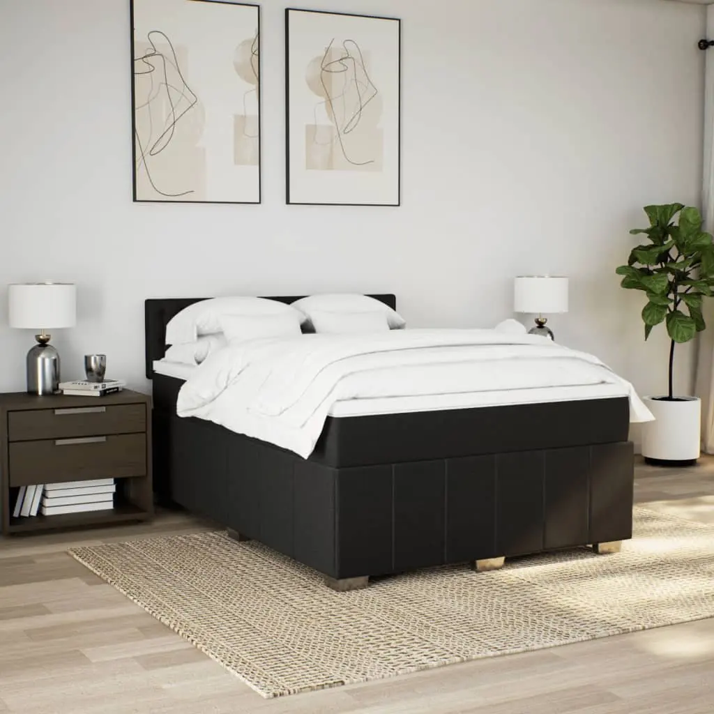 Double Box Spring Bed Pocket Spring Mattress Black Fabric