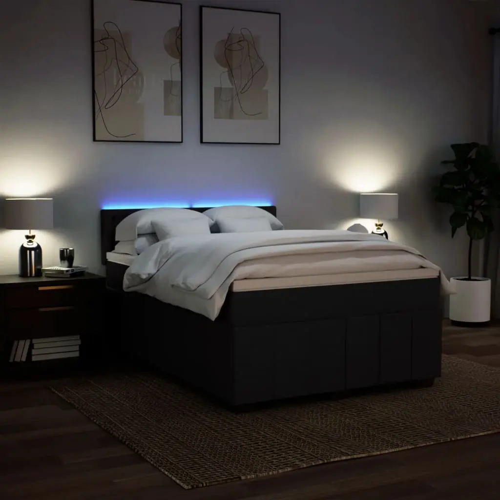 Double Box Spring Bed Pocket Spring Mattress Black Fabric