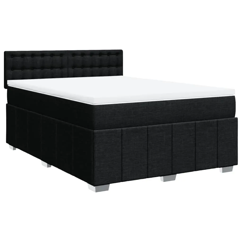 Double Box Spring Bed Pocket Spring Mattress Black Fabric