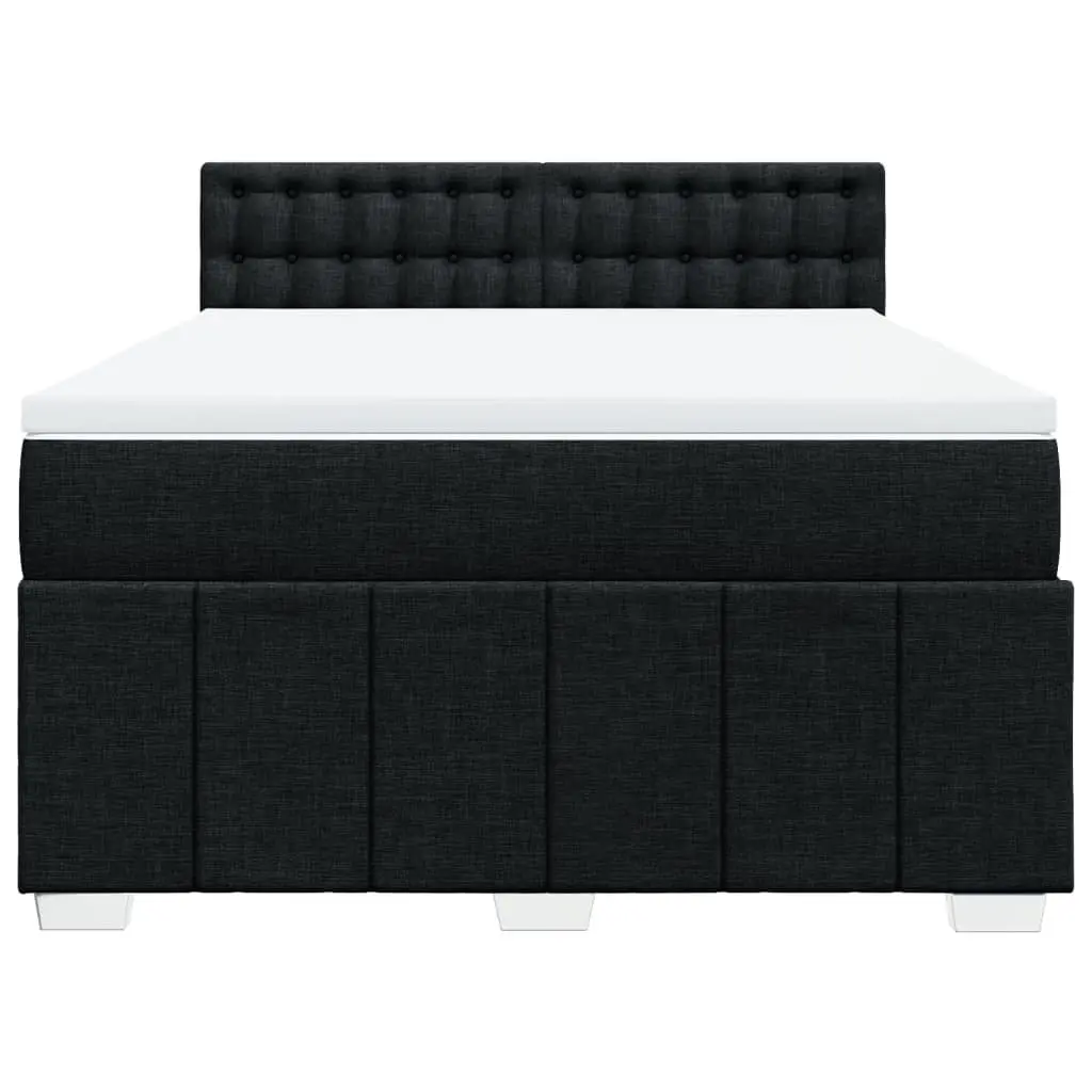 Double Box Spring Bed Pocket Spring Mattress Black Fabric