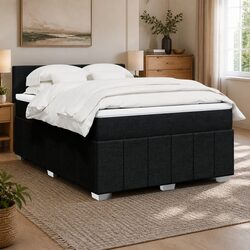Queen Box Spring Bed with Pocket Spring Mattress LED Lights Black Fabric