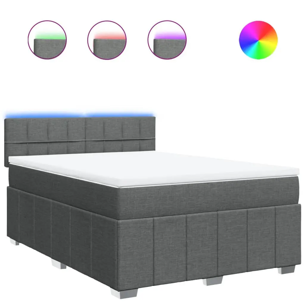 Queen Box Spring Bed with Pocket Spring Mattress LED Lights Grey Fabric