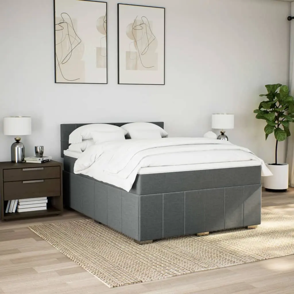 Queen Box Spring Bed with Pocket Spring Mattress LED Lights Grey Fabric