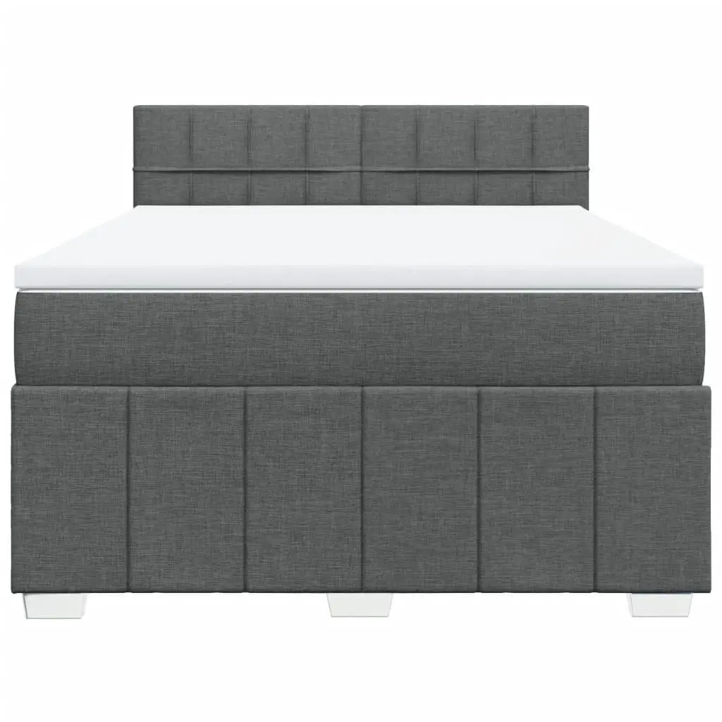 Queen Box Spring Bed with Pocket Spring Mattress LED Lights Grey Fabric