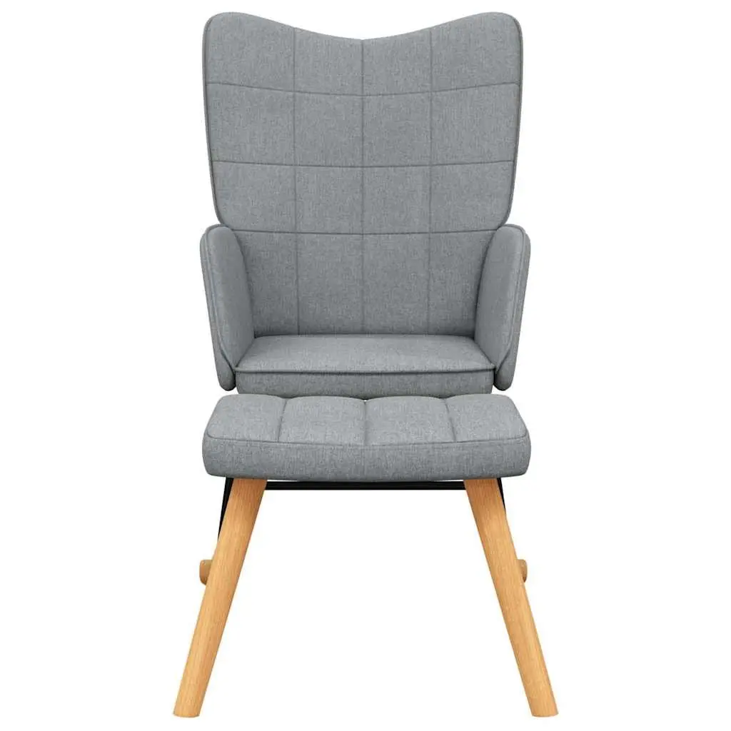 Rocking Chair Padded Foam Seat Steel Frame Wooden Rails Grey Fabric with Stool
