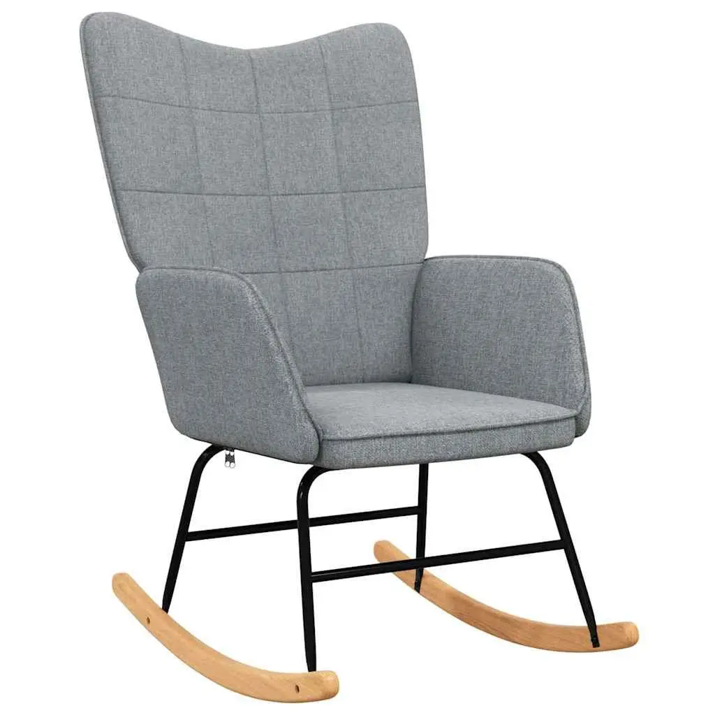 Rocking Chair Padded Foam Seat Steel Frame Wooden Rails Grey Fabric with Stool