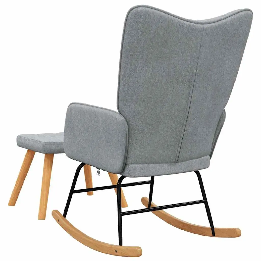 Rocking Chair Padded Foam Seat Steel Frame Wooden Rails Grey Fabric with Stool