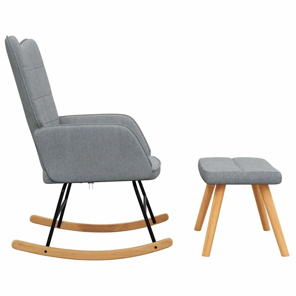 Rocking Chair Padded Foam Seat Steel Frame Wooden Rails Grey Fabric with Stool