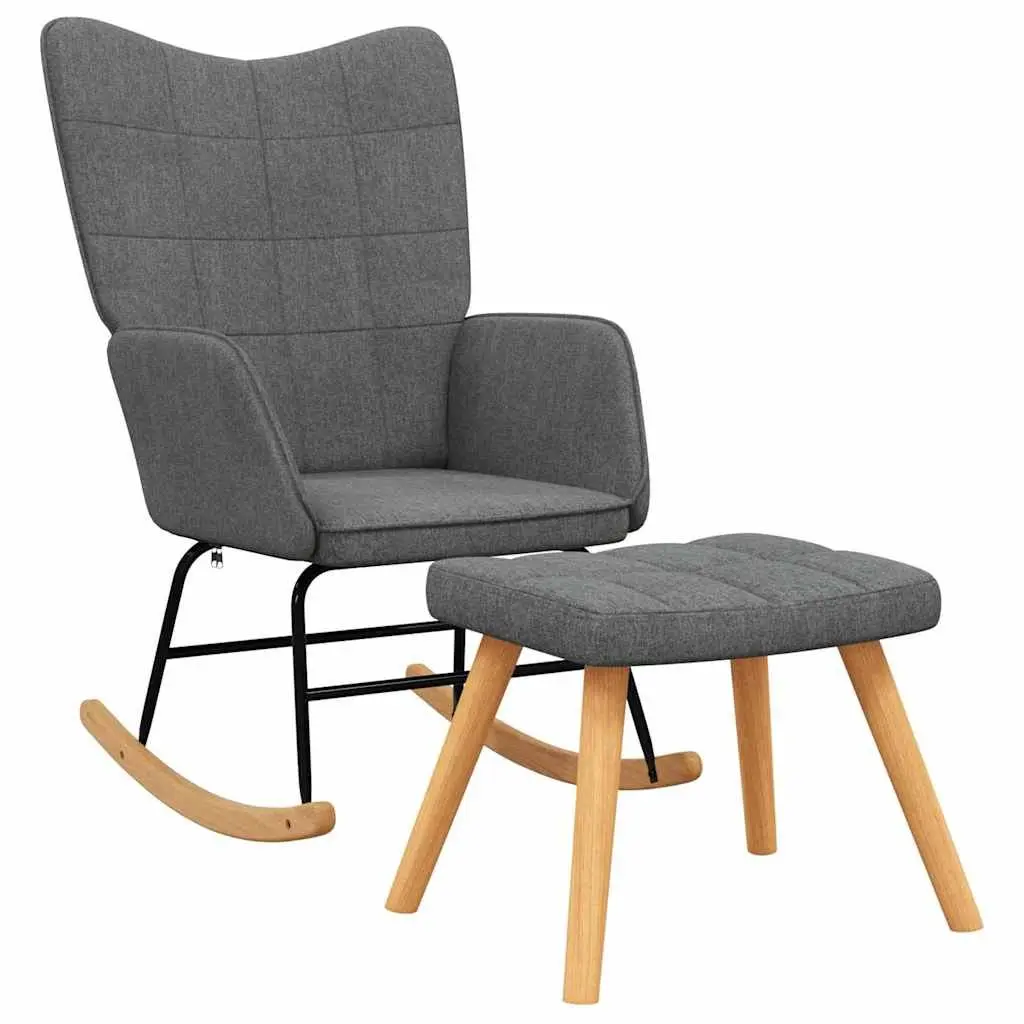 Rocking Chair Fabric Dark Grey with Footstool Steel Frame Wooden Rocking Rails