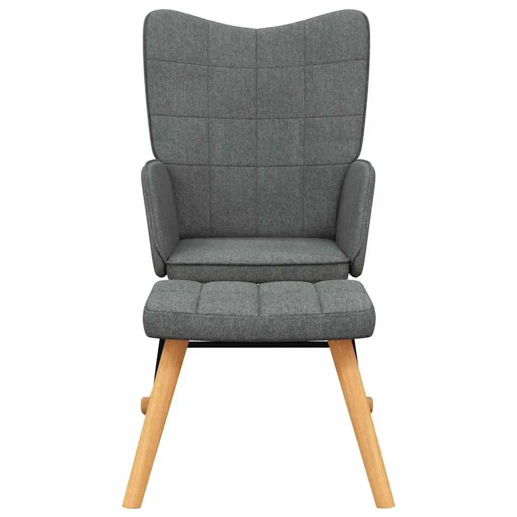 Rocking Chair Fabric Dark Grey with Footstool Steel Frame Wooden Rocking Rails