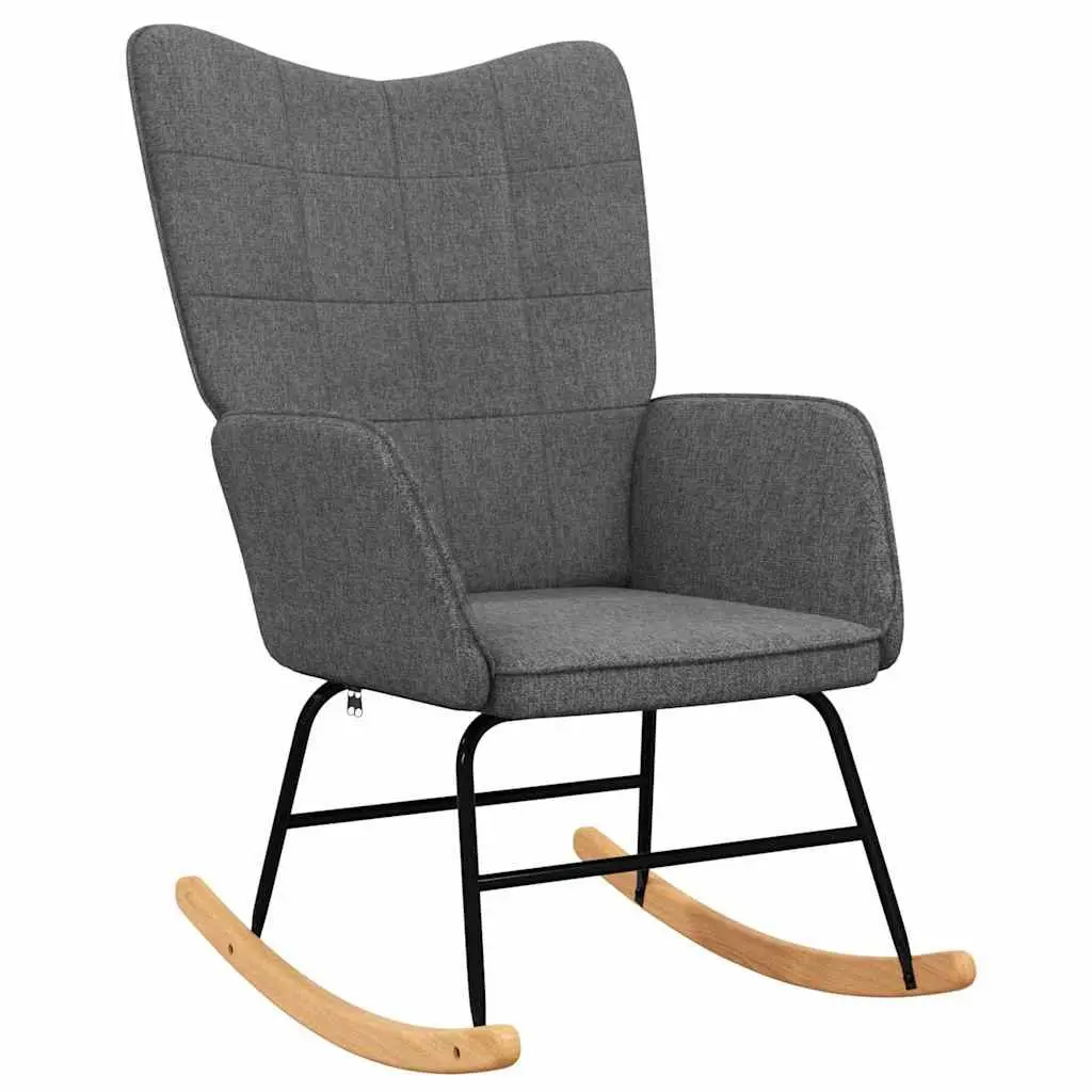 Rocking Chair Fabric Dark Grey with Footstool Steel Frame Wooden Rocking Rails