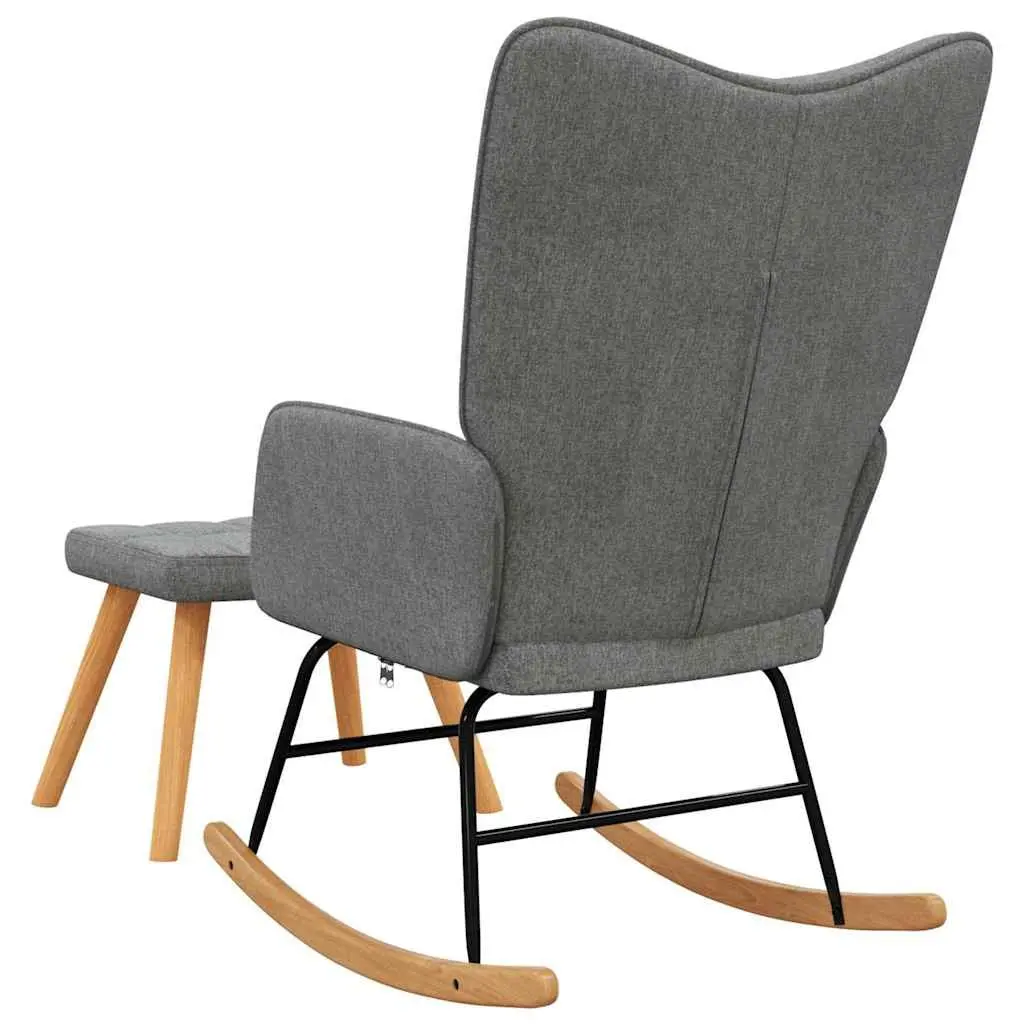 Rocking Chair Fabric Dark Grey with Footstool Steel Frame Wooden Rocking Rails