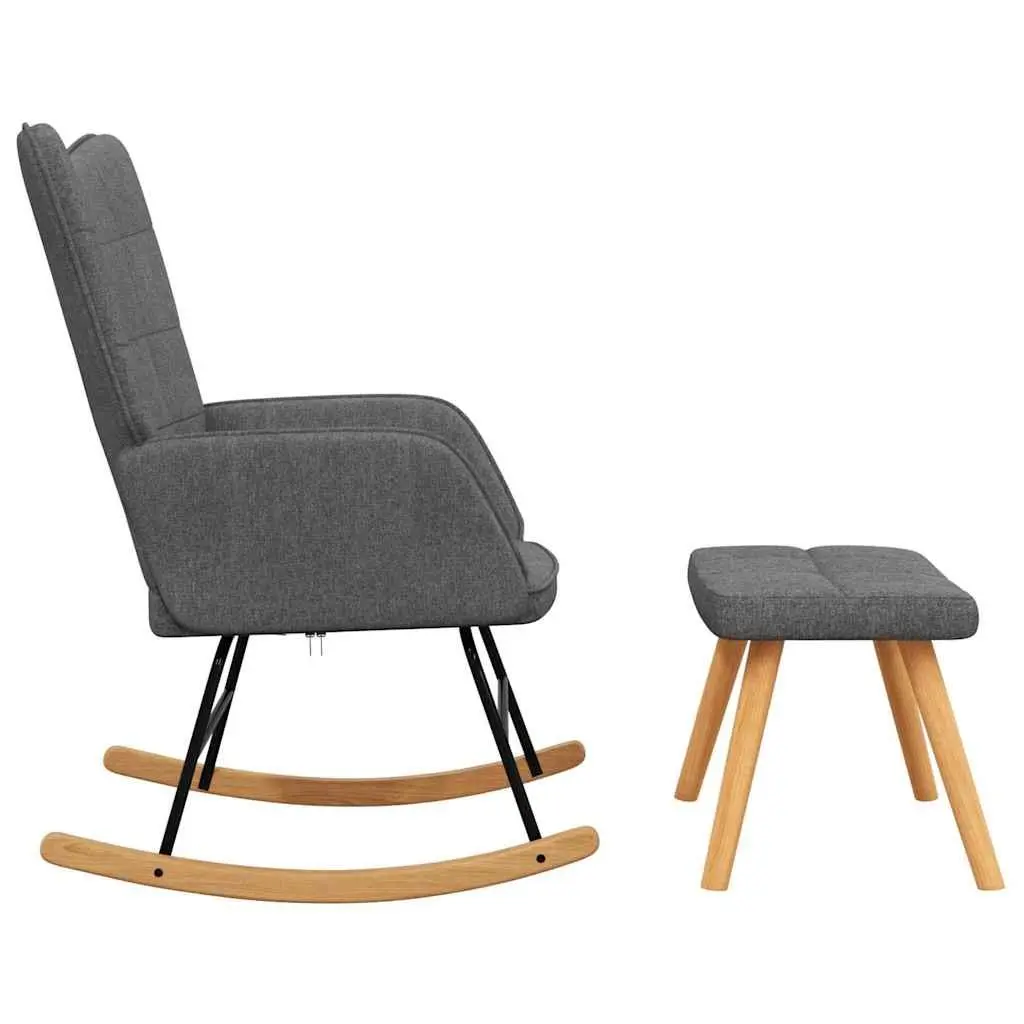 Rocking Chair Fabric Dark Grey with Footstool Steel Frame Wooden Rocking Rails
