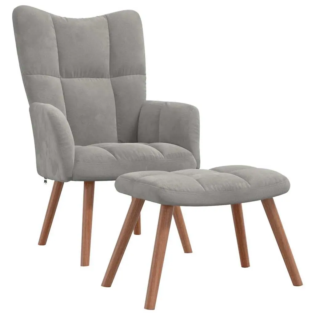 Armchair Velvet Light Grey with Stool