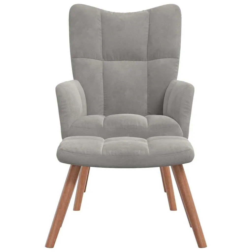 Armchair Velvet Light Grey with Stool