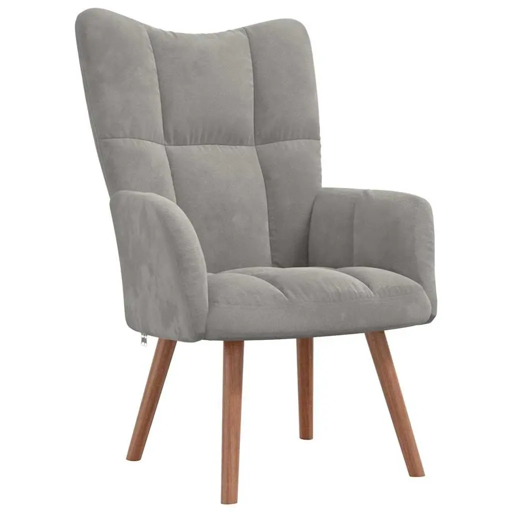 Armchair Velvet Light Grey with Stool
