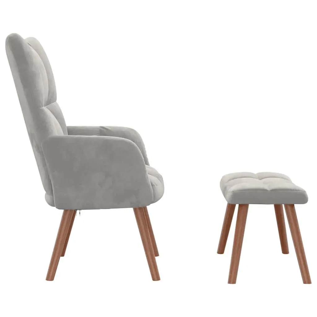 Armchair Velvet Light Grey with Stool