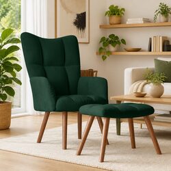 Padded Velvet Armchair with Stool for Living Spaces