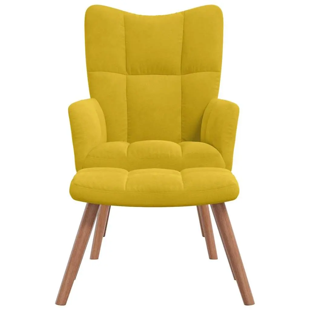 Mustard Yellow Velvet Relaxing Armchair with Footstool Padded Lounge Chair Set