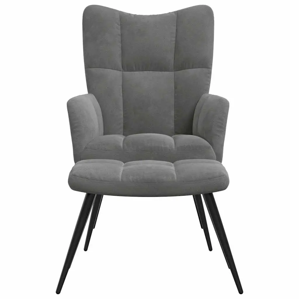 Armchair Velvet Dark Grey with Stool Steel Frame
