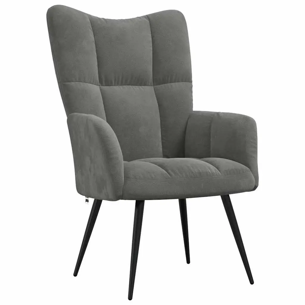 Armchair Velvet Dark Grey with Stool Steel Frame