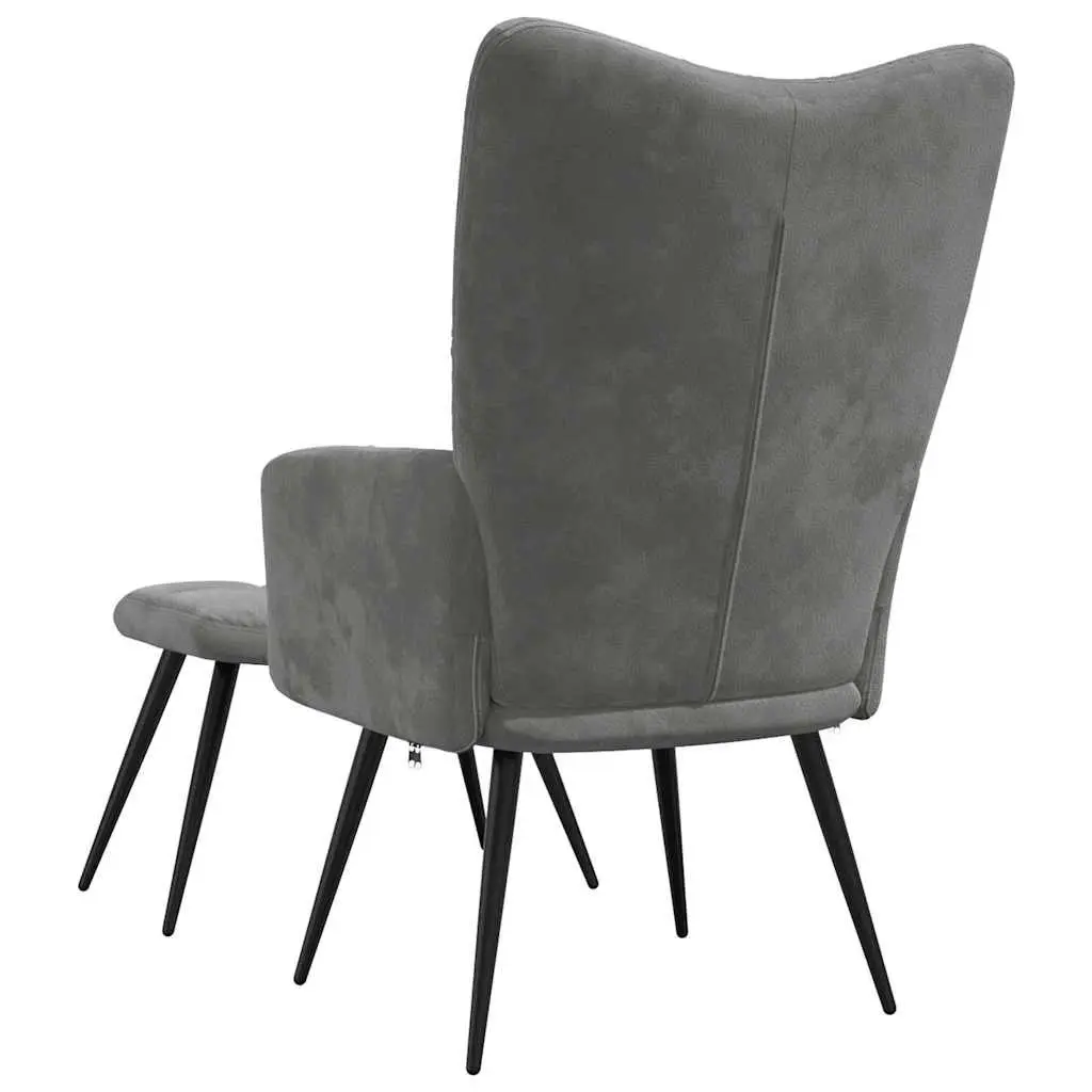 Armchair Velvet Dark Grey with Stool Steel Frame