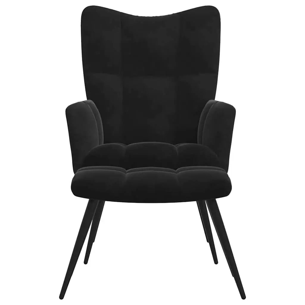 Armchair with Stool Black Velvet Relaxing Chair Accent Lounge Chair Footstool