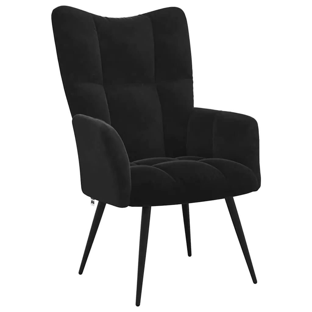 Armchair with Stool Black Velvet Relaxing Chair Accent Lounge Chair Footstool