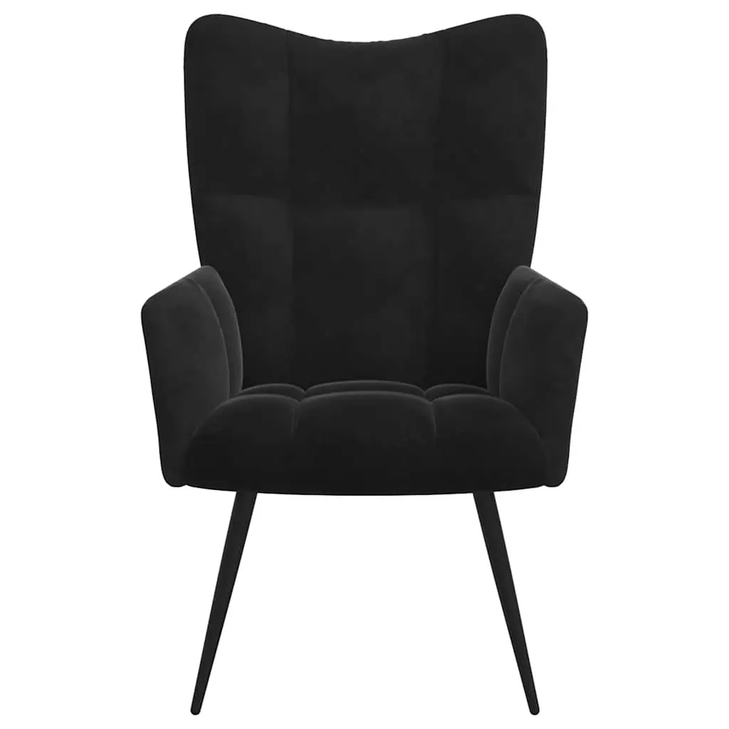 Armchair with Stool Black Velvet Relaxing Chair Accent Lounge Chair Footstool
