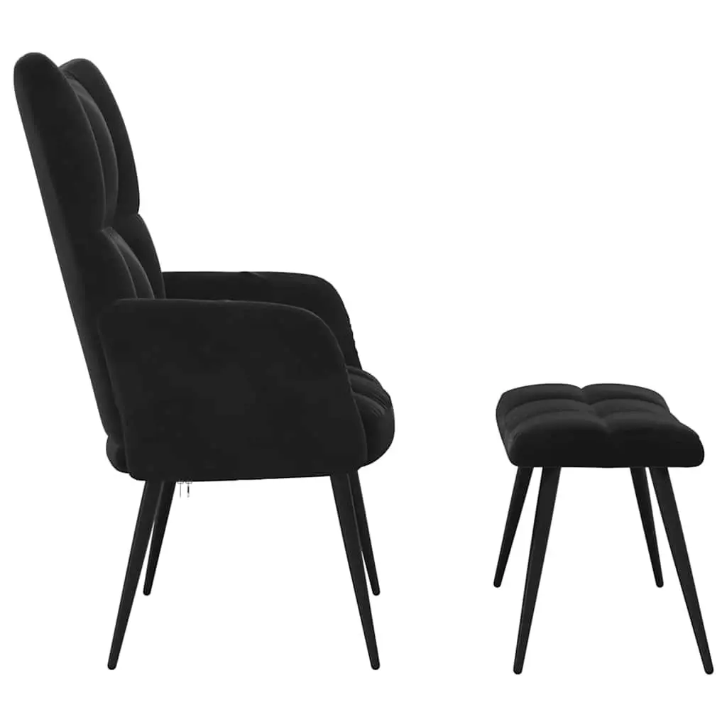 Armchair with Stool Black Velvet Relaxing Chair Accent Lounge Chair Footstool