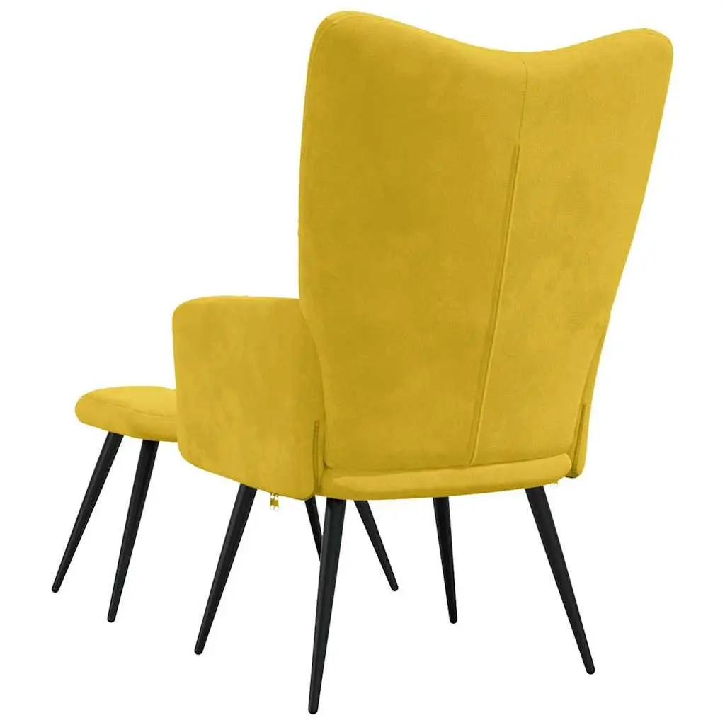 Mustard Yellow Velvet Armchair with Stool Relaxing Chair Lounge Accent Seat
