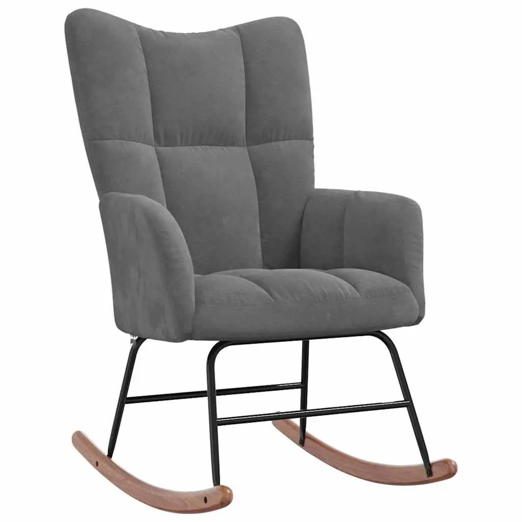 Rocking Chair Velvet Upholstered Grey Foam Seat Steel Frame Wooden Rocking Rails