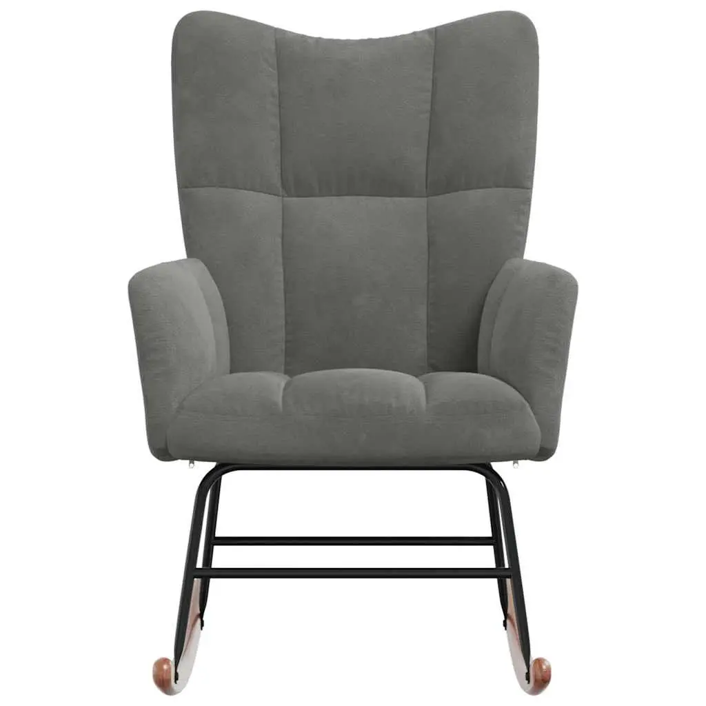 Rocking Chair Velvet Upholstered Grey Foam Seat Steel Frame Wooden Rocking Rails