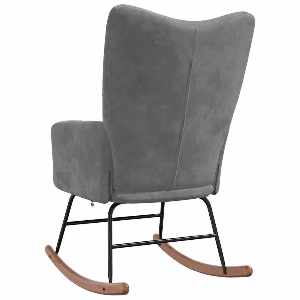 Rocking Chair Velvet Upholstered Grey Foam Seat Steel Frame Wooden Rocking Rails