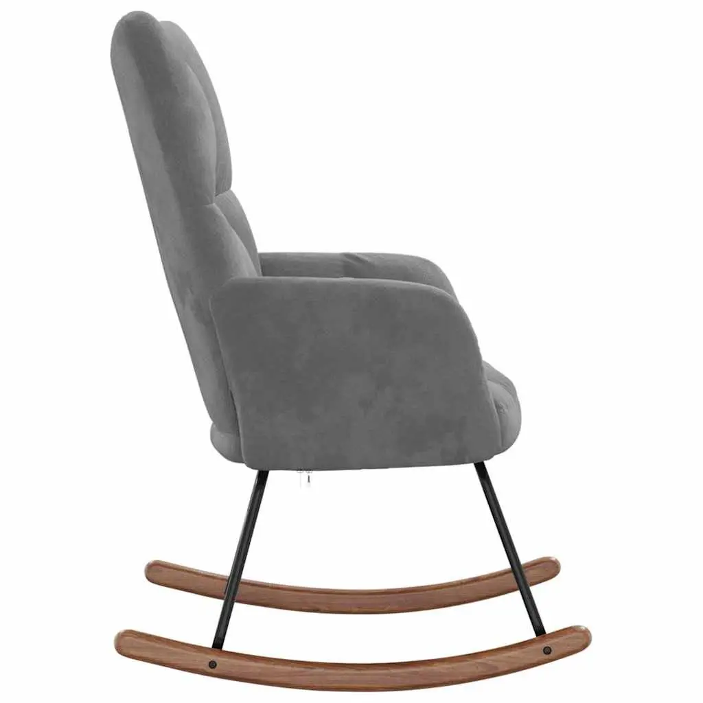 Rocking Chair Velvet Upholstered Grey Foam Seat Steel Frame Wooden Rocking Rails
