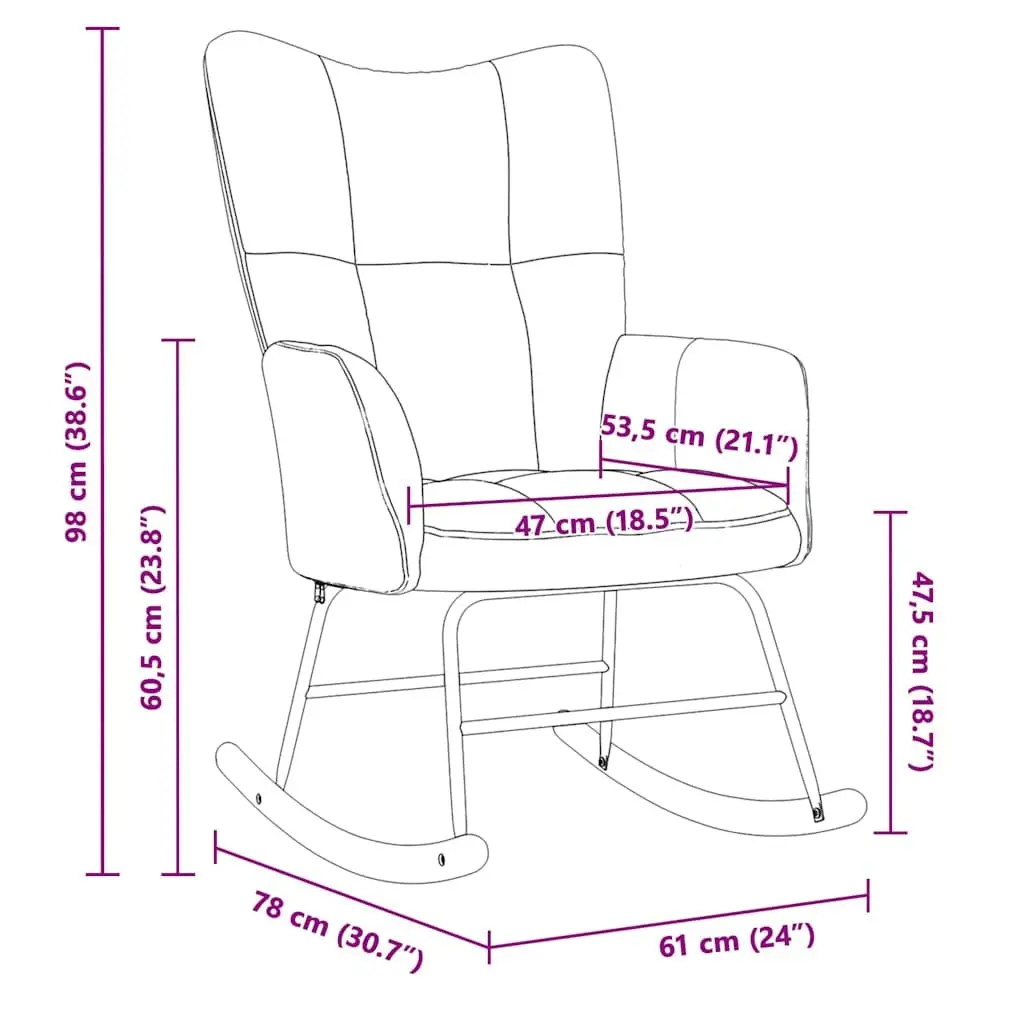 Rocking Chair Velvet Upholstered Grey Foam Seat Steel Frame Wooden Rocking Rails