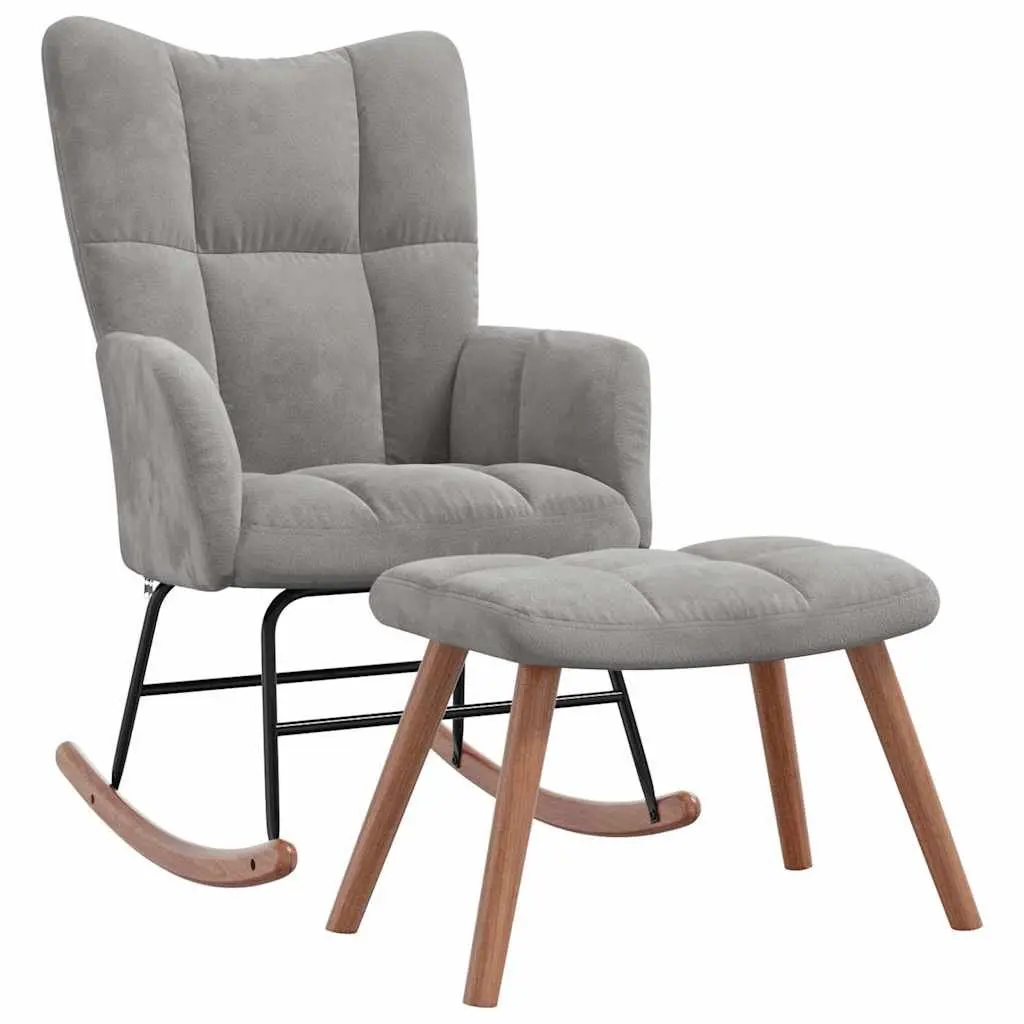 Rocking Chair with Stool Light Grey Velvet Armchair Living Room Relaxing Seat