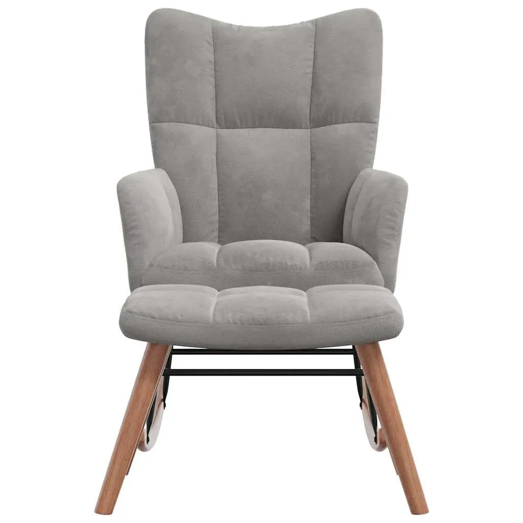 Rocking Chair with Stool Light Grey Velvet Armchair Living Room Relaxing Seat