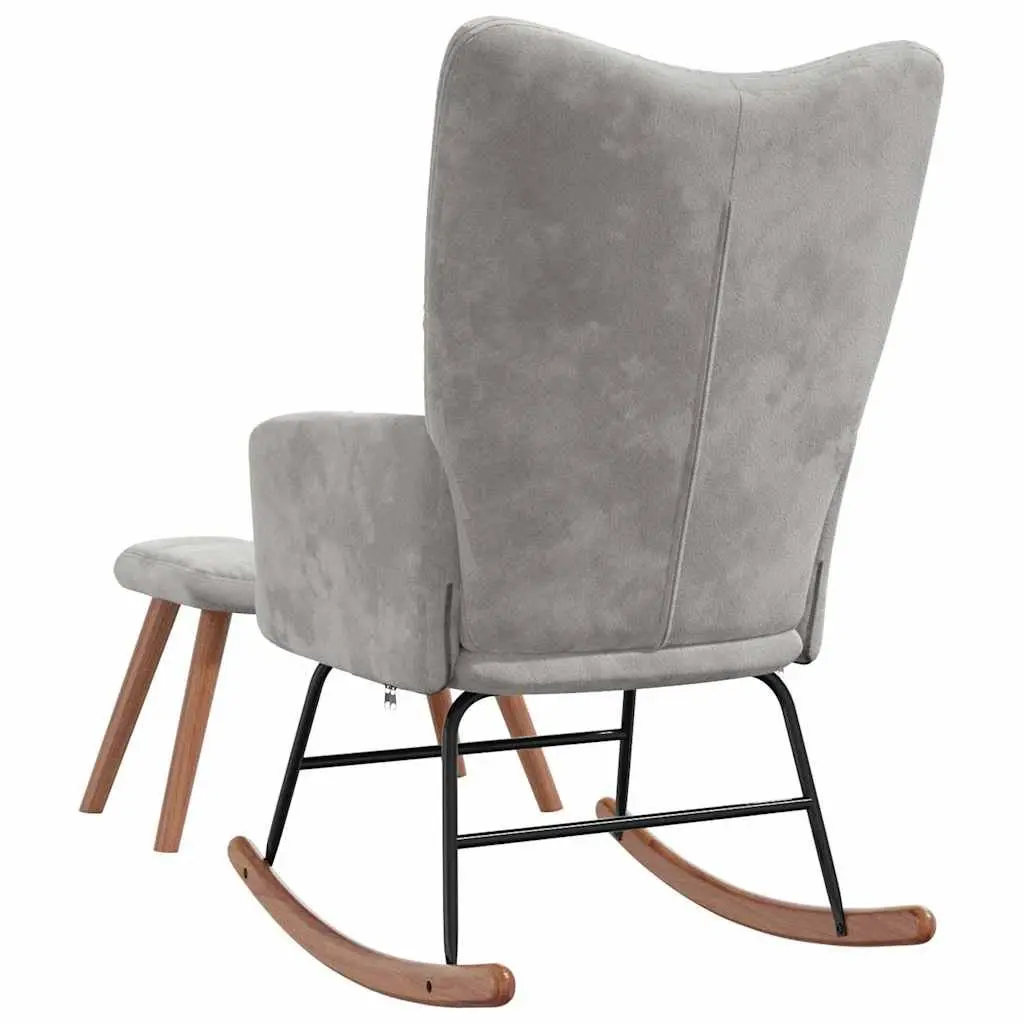Rocking Chair with Stool Light Grey Velvet Armchair Living Room Relaxing Seat