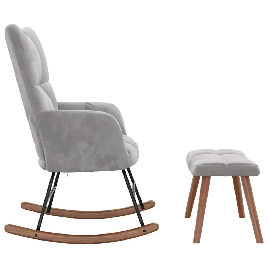 Rocking Chair with Stool Light Grey Velvet Armchair Living Room Relaxing Seat