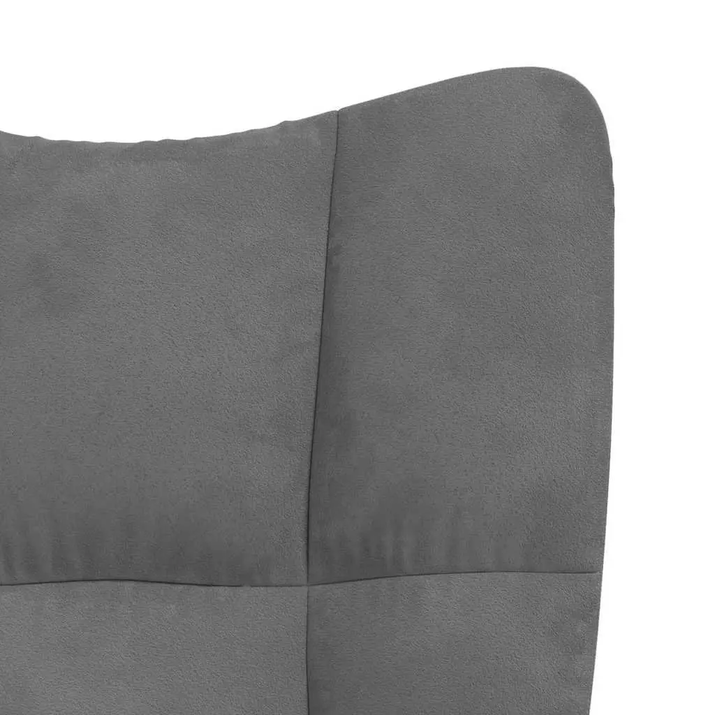 Rocking Chair Velvet Upholstered Padded Armchair with Stool Dark Grey Steel Frame Wooden Rocking Rails