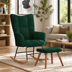 Functional Green Velvet Rocking Chair and Matching Stool